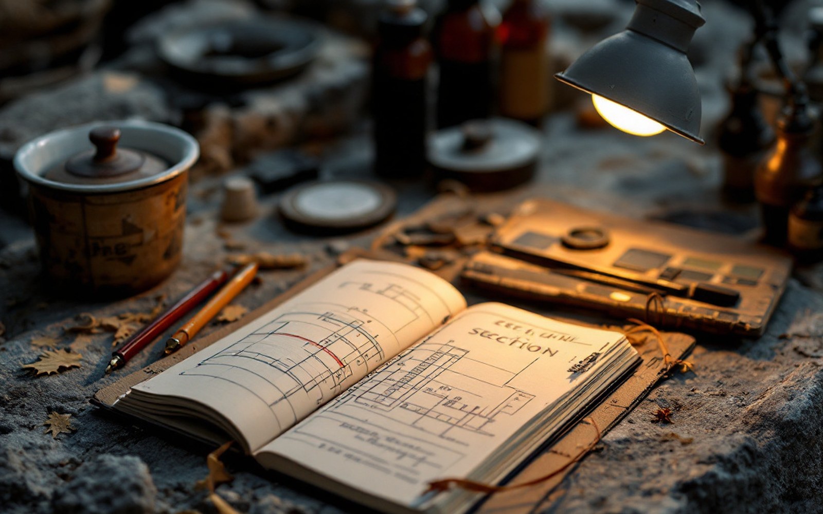 A field notebook with a hand-drawn section diagram and measurements